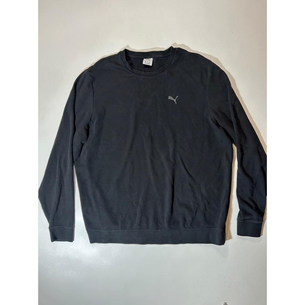 Puma Sweatshirt Mens XXL Black Excellent Ribbed Texture Crewneck Long Sleeve